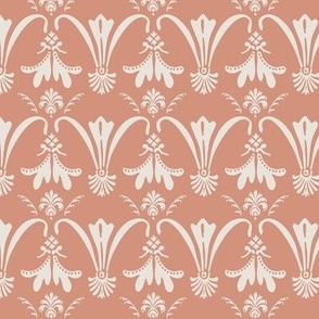 Small Damask 001 Cream on Orange Pink Muted clay