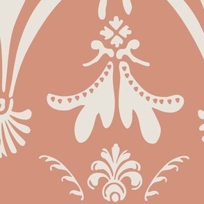 Large Damask 001 Cream on Orang Pink Muted Clay