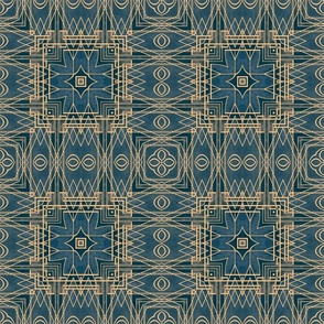 Elegant Art Deco Tile Design Gold Lines On Navy Blue  Smaller Scale