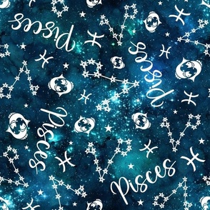 Large Scale Pisces Zodiac Signs on Teal Galaxy