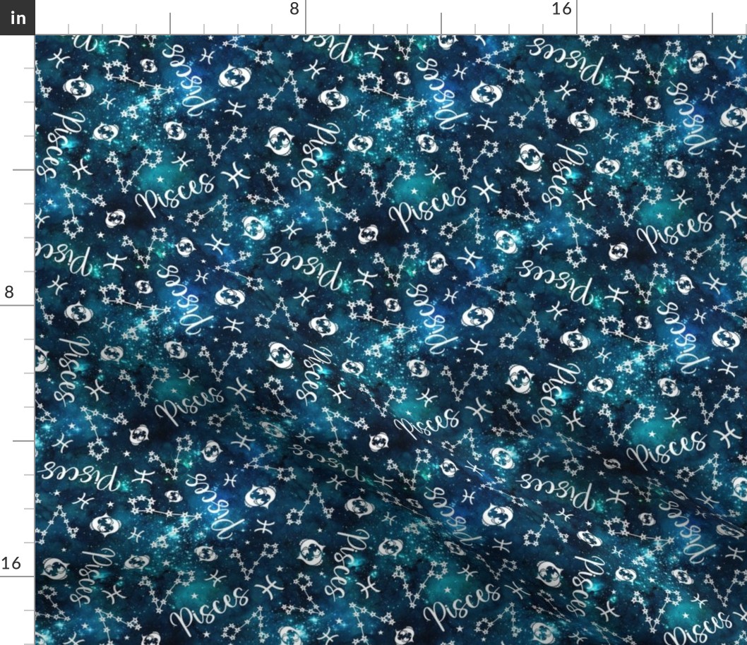 Medium Scale Pisces Zodiac Signs on Teal Galaxy