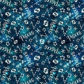 Small Scale Pisces Zodiac Signs on Teal Galaxy