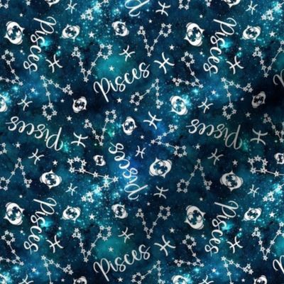 Small-Medium Scale Scale Pisces Zodiac Signs on Teal Galaxy