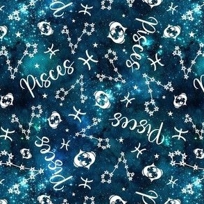 Small-Medium Scale Scale Pisces Zodiac Signs on Teal Galaxy