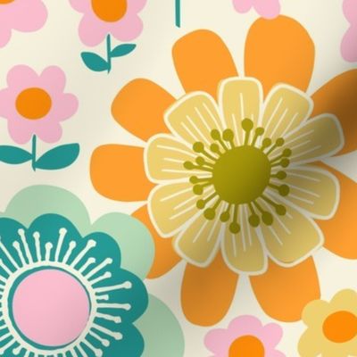 Joy Blooms - Medium scale - retro floral - candy colors