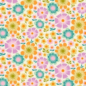 Joy Blooms - Small scale - retro floral - candy colors