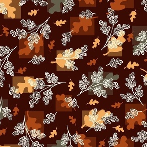 oak leaves on geometric shapes on dark brown