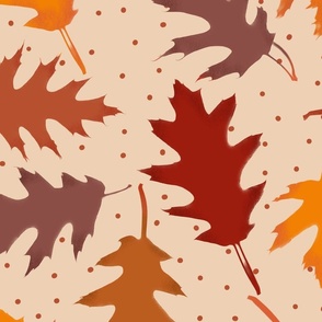 Autumn leaves, fall colors, colorful fall oak leaves pattern. Bigger scale.