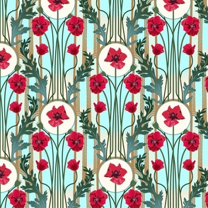 poppies on blue background