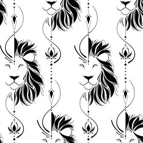 lion tattoo - black and white tribal lion - lion wallpaper and fabric