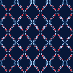 navy blue red grid gouache bows and flowers modern coquette