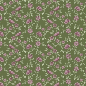 olive lavender trailing gouache painted rose branches modern coquette