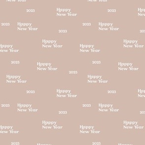 Classic happy new year 2024 vintage typography design 2023  french elegant text design black on latte beige  SMALL
