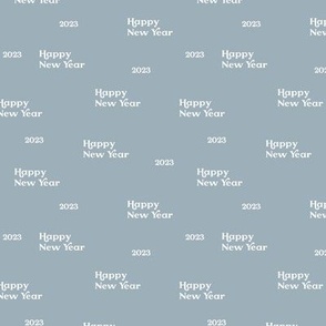Classic happy new year 2024 vintage typography design 2023  french elegant text design white on cool blue SMALL