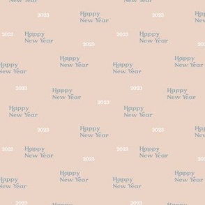 Vintage typography happy new year 2023 vintage text design seventies vibes gray white on blush sand SMALL