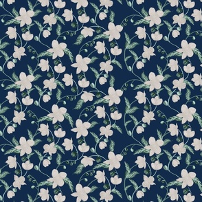 Navy and cream orchid chintz