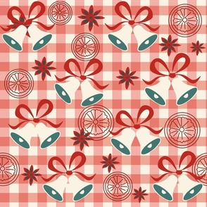 340. retro christmas_bells2 on red gingham