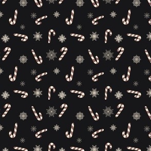 Candy Canes and Snowflakes - Black Background