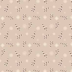 Candy Canes and Snowflakes - Tan Background