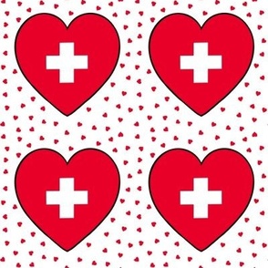 Swiss flag hearts on white