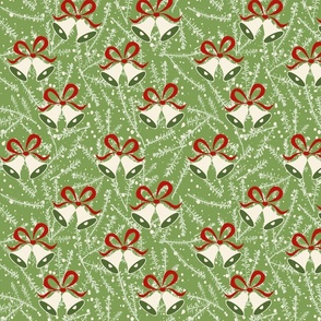 349. Retro Christmas bells on Olive green background