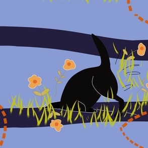 black Dog alone in the garden on blue - large scale