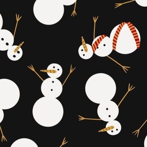 Snowmen with Scarves on a Black Background