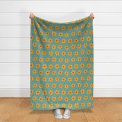 Yellow Flowers on a Teal Background - Large - 20x20 inch repeat