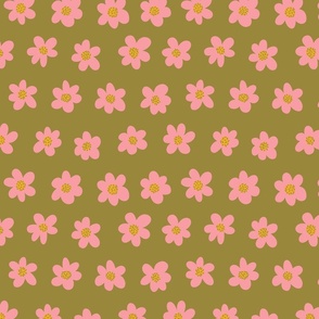 Pink Flowers on a Lime Green Background