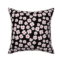 Happy day - retro smiley daisies - spring blossom nineties trend pink white on black