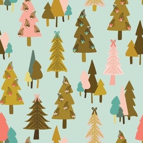 Christmas Trees {on Sea Glass} Retro Holiday Trees, Branches, Twigs & Ribbon Bows