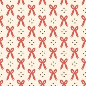 Holiday Muted Red Bows {on Cream} Retro Christmas Ribbons with Polka Dots Small Scale