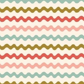 Ric Rac in Luxor Gold, Tigerlily Red, Rosebud Pink and Grayed Jade {on Cream} Retro Holiday Ricrac Ribbon Stripes