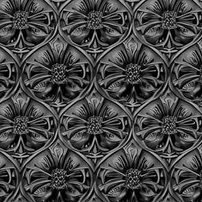 Shasta Daisy Ogee Damask in Black and Charcoal Grey