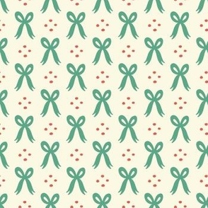 Patina Green Holiday Bows {on Ivory / Off White / Cream} Bright Christmas Ribbons with Red Polka Dots