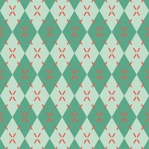 Holiday Argyle Muted Red & Mint Green Diamonds {on Patina Green} Bright Christmas Harlequin