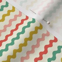 Ric Rac in Patina Green, Gold, Chilean Pink and Muted Red {on Ivory / Off White / Cream} Bright Holiday Ricrac Ribbon Stripes