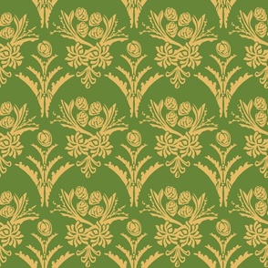 Damask 002 Pine Yellow on Green Fall Colors