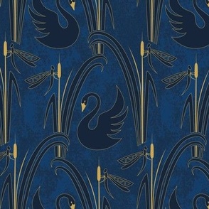 by the pond - art deco dark blue - medium scale