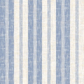 Natural  White Rustic French Blue Ticking Stripes Farmhouse Canvas