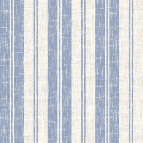 Rustic French Natural White Blue Ticking Stripes