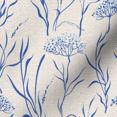 Rustic French Linen Wild Flower Ivory Blue