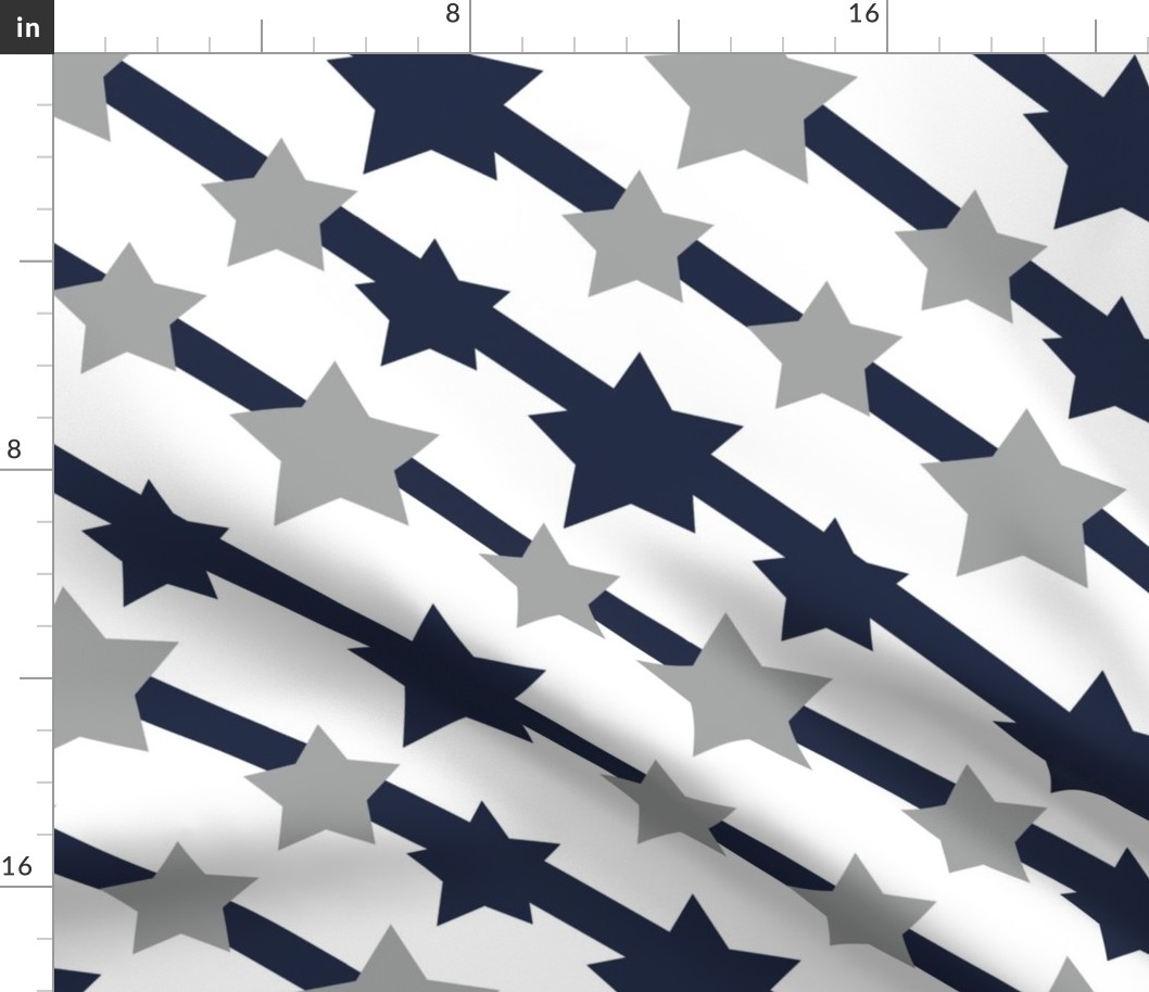 Navy Blue Gray Geometric Lines Stars 