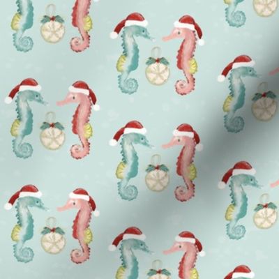 Christmas, Seahorses, Stockings, Sand Dollars, Sea Glass, Aqua, Blue, Green, Turquoise, Holiday, jg_anchor_designs, #christmas #coastal #beach #sea #seahorse
