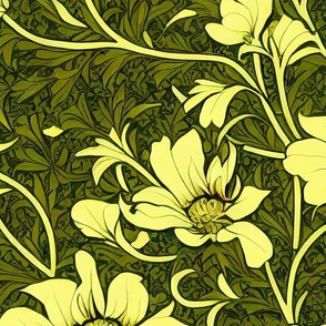 Yellow Flower Trellis on Green by kedoki