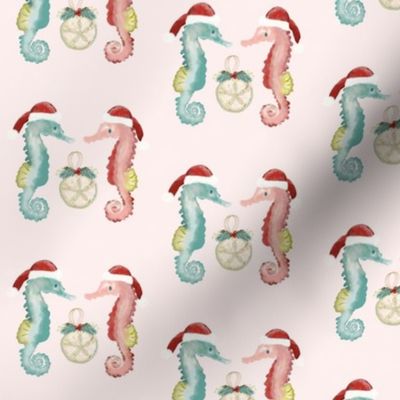Seahorses, Stockings, Sand Dollar, pink, small print, Christmas, Beach, jg_anchor_designs, seahorse, #Christmas #coastal #seahorse