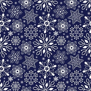 Winter Snowflakes - Navy Blue / White 