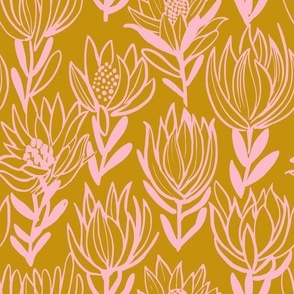 lukka (Leucadendron flower) - pink- gold - mustard - inverse
