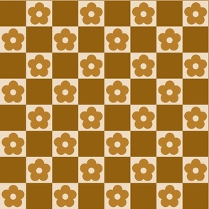 Retro Brown Checkered Flowers
