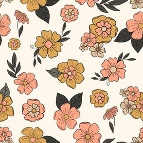 Coral and Mustard Floral on Cream